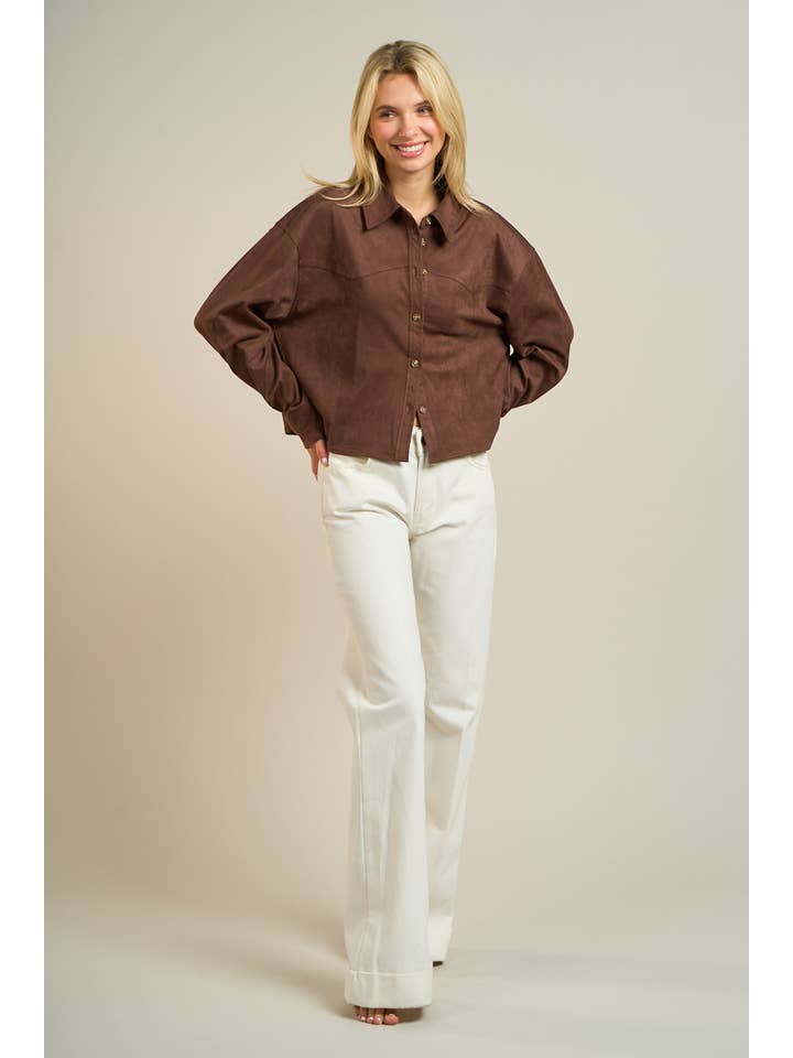 ANWND - Wholesale Buttoned-down shirt β Women's - 2881-Faux Suede Button-Up Overshirt11