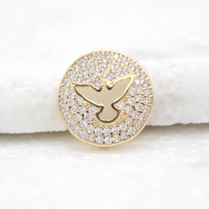 Pendentif oiseau médaillon rempli d'or 18 carats avec pierres CZ pour la vente par MIA Jewelry
