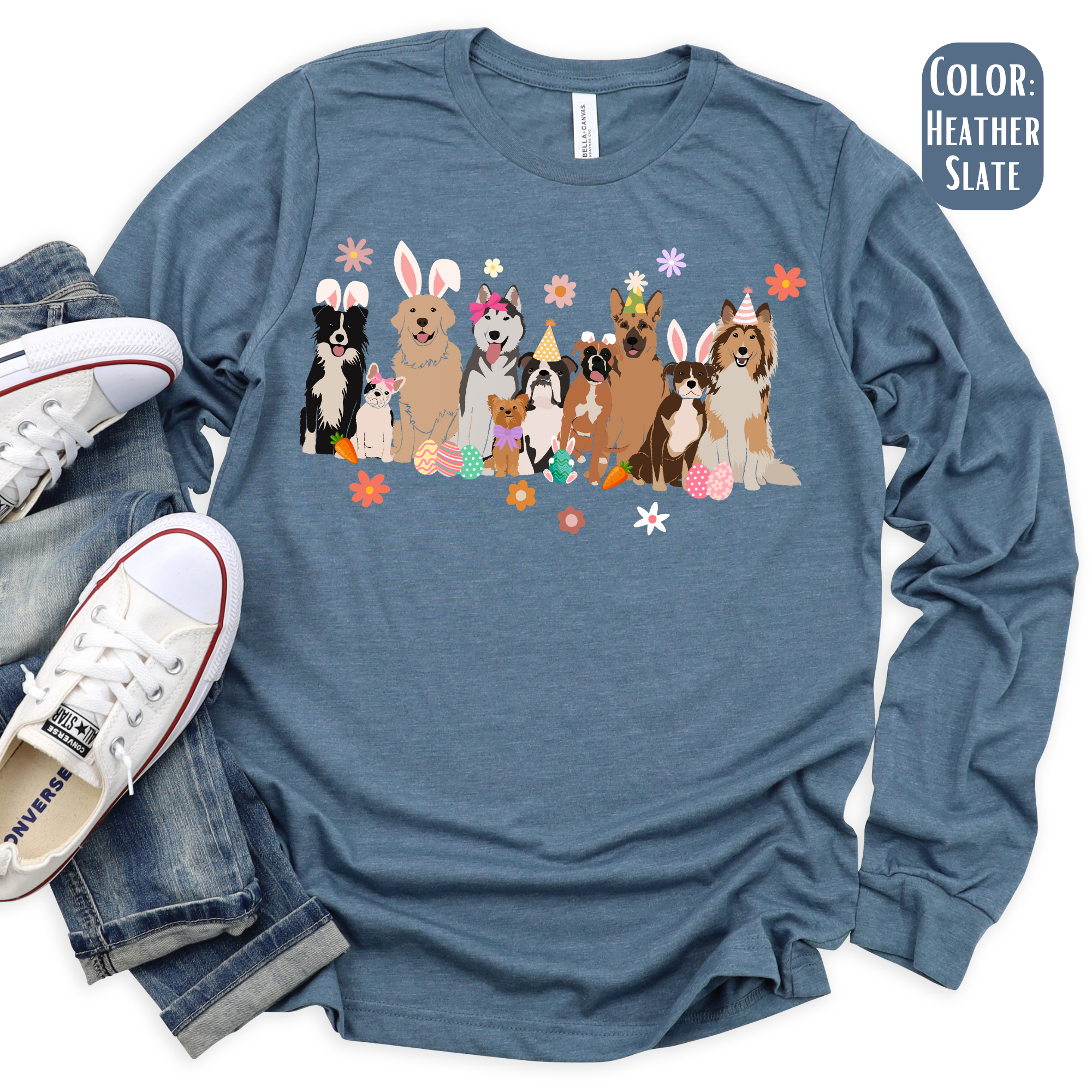 The Shirt Company - Wholesale T-Shirt (Graphic) - Women's - Easter Dogs Long Sleeve Shirt - Easter Shirt1