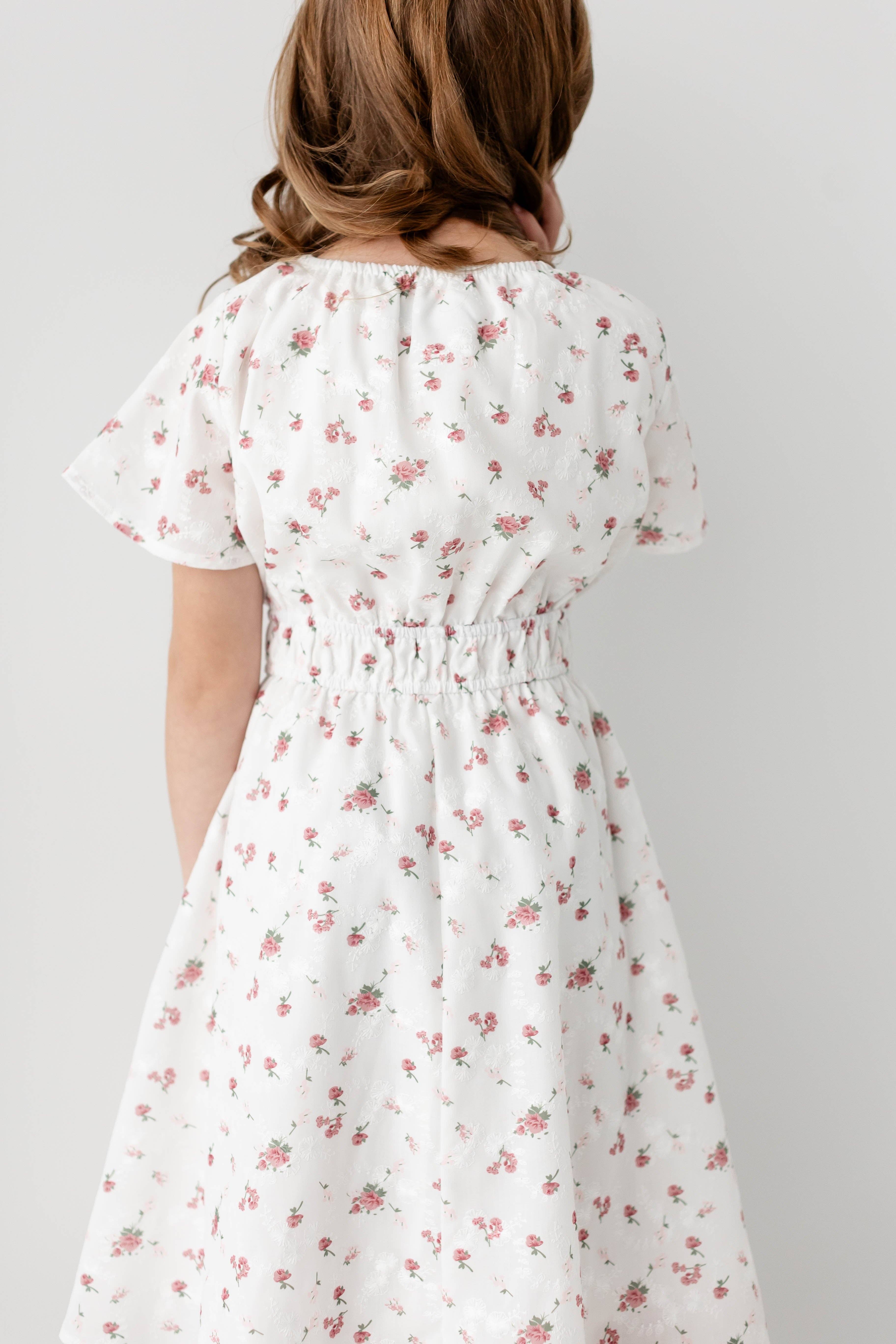 White 'Cynthia' Girl Embroidered Floral Print Dress for wholesale on Faire2