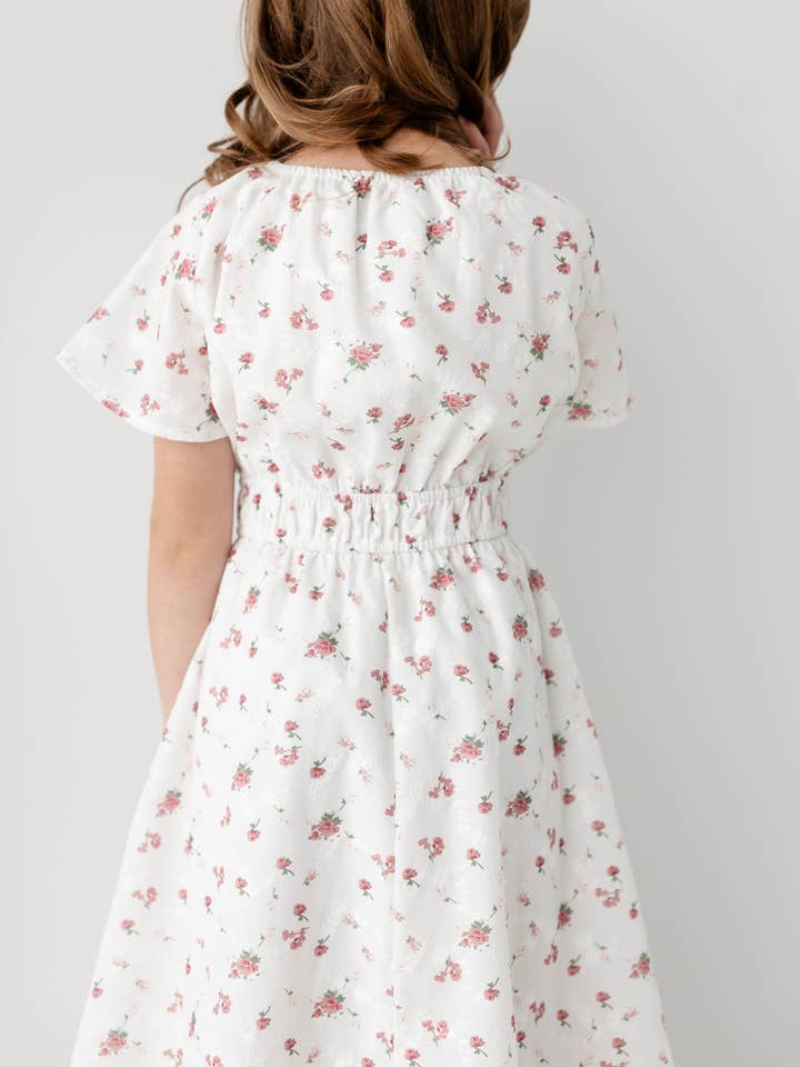 White 'Cynthia' Girl Embroidered Floral Print Dress for wholesale on Faire2