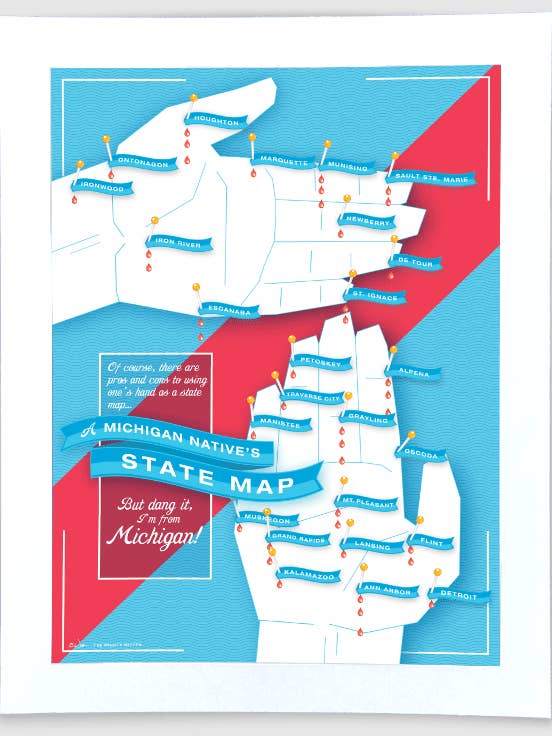 Hand Map - Michigan Art Print for wholesale by The Mighty Mitten