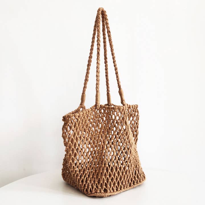 ACCITY - Wholesale Beach Bag - Woven Cotton Shoulder Beach Bag, Hollow Design_CWAB08097