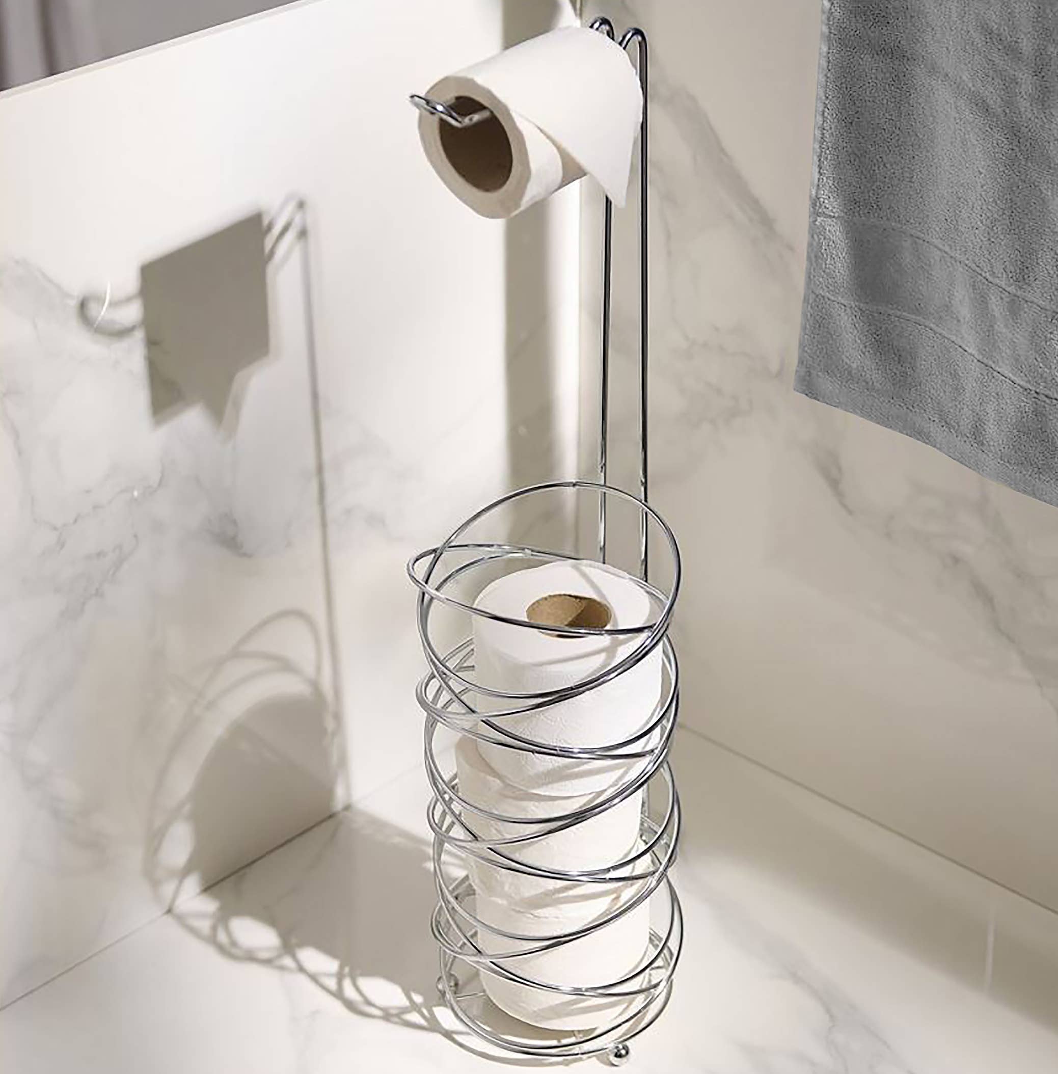 home mart goods – wholesale Toilet paper holder – 26" Tall - Silver Metal Toilet Paper Storage Stand Holder0