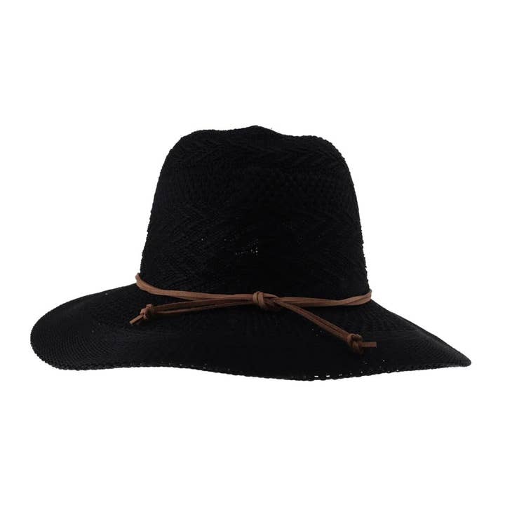 C.C Beanie - Wholesale Straw Hat - Women's - Knit Multi-Pattern C.C Panama Hat with Suede Cord KP015
