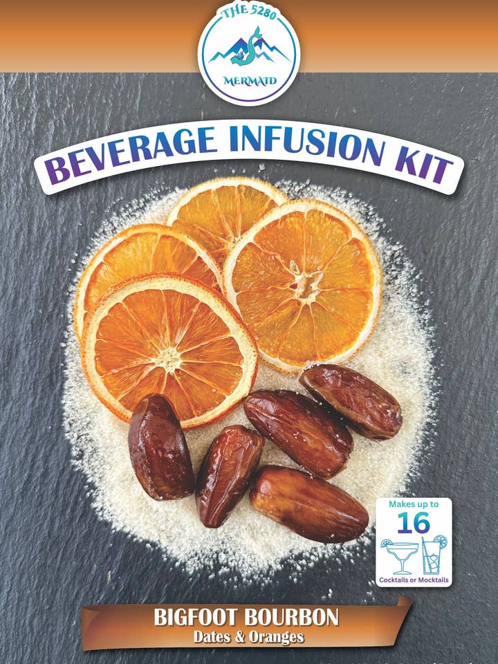 "Big Foot Bourbon" Dates & Orange Beverage Infusion Kit; Infuse in Bourbon, Whiskey or Rum for wholesale by The 5280 Mermaid