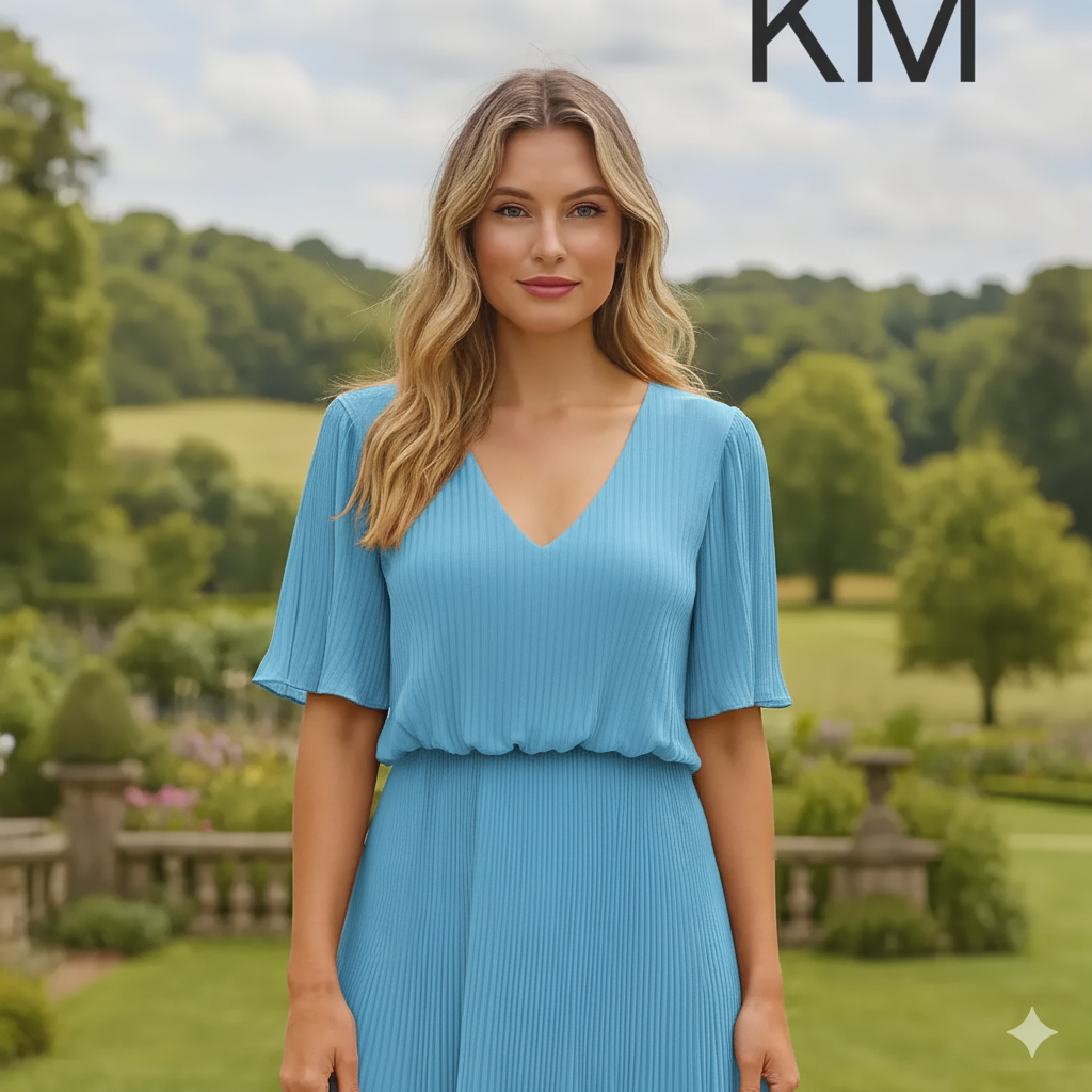 Kurt Muller – wholesale Dress – Women's – Plain Plisse Pleated Layered Maxi Dress1