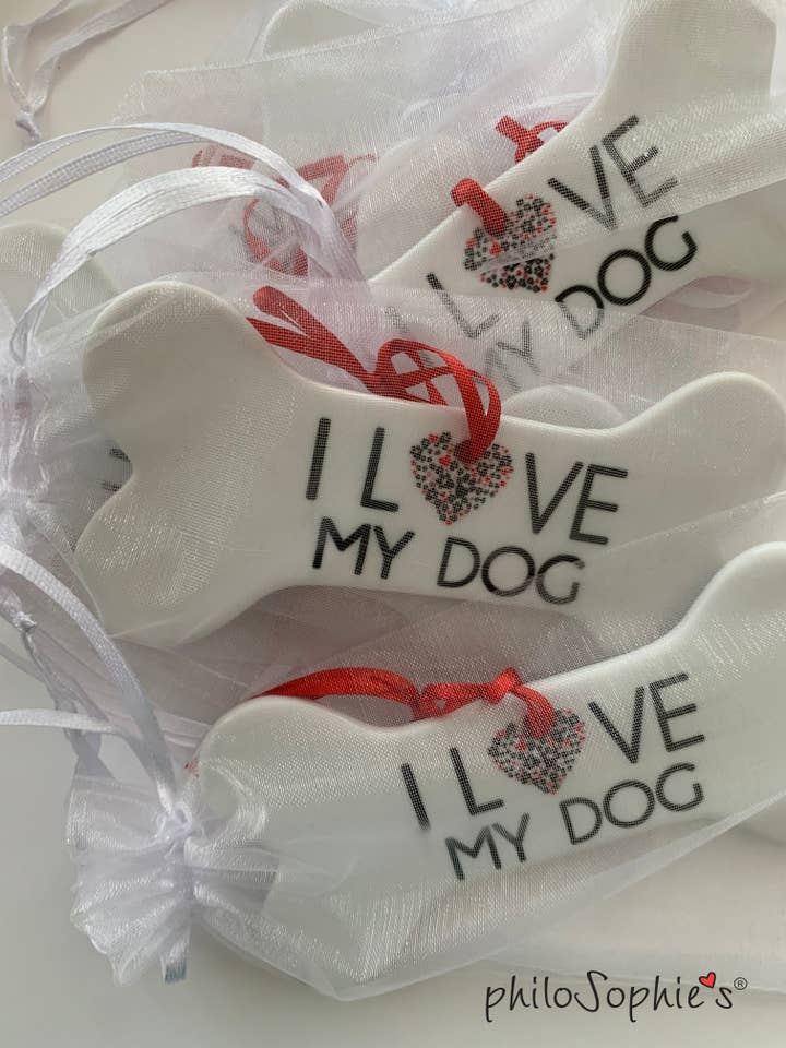 I love my dog - Christmas Ornament Bone for wholesale by philoSophie's Stationery & Gifts
