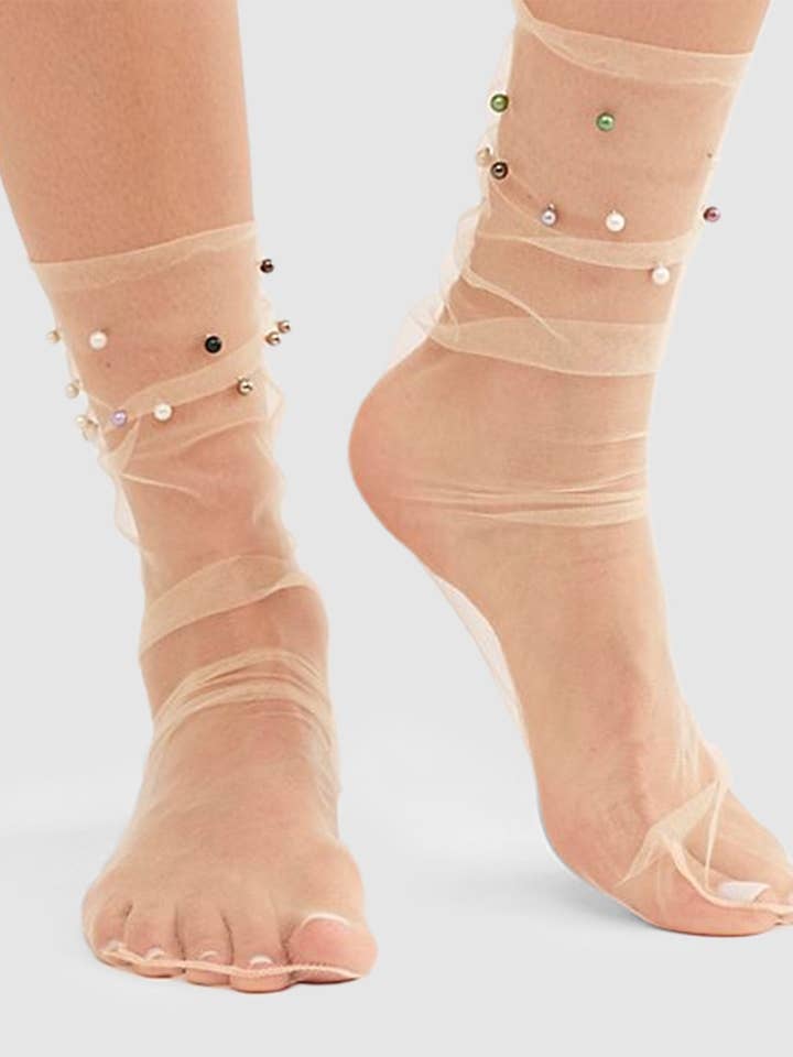 Pastel Pearl Sock - Nude for wholesale by High Heel Jungle