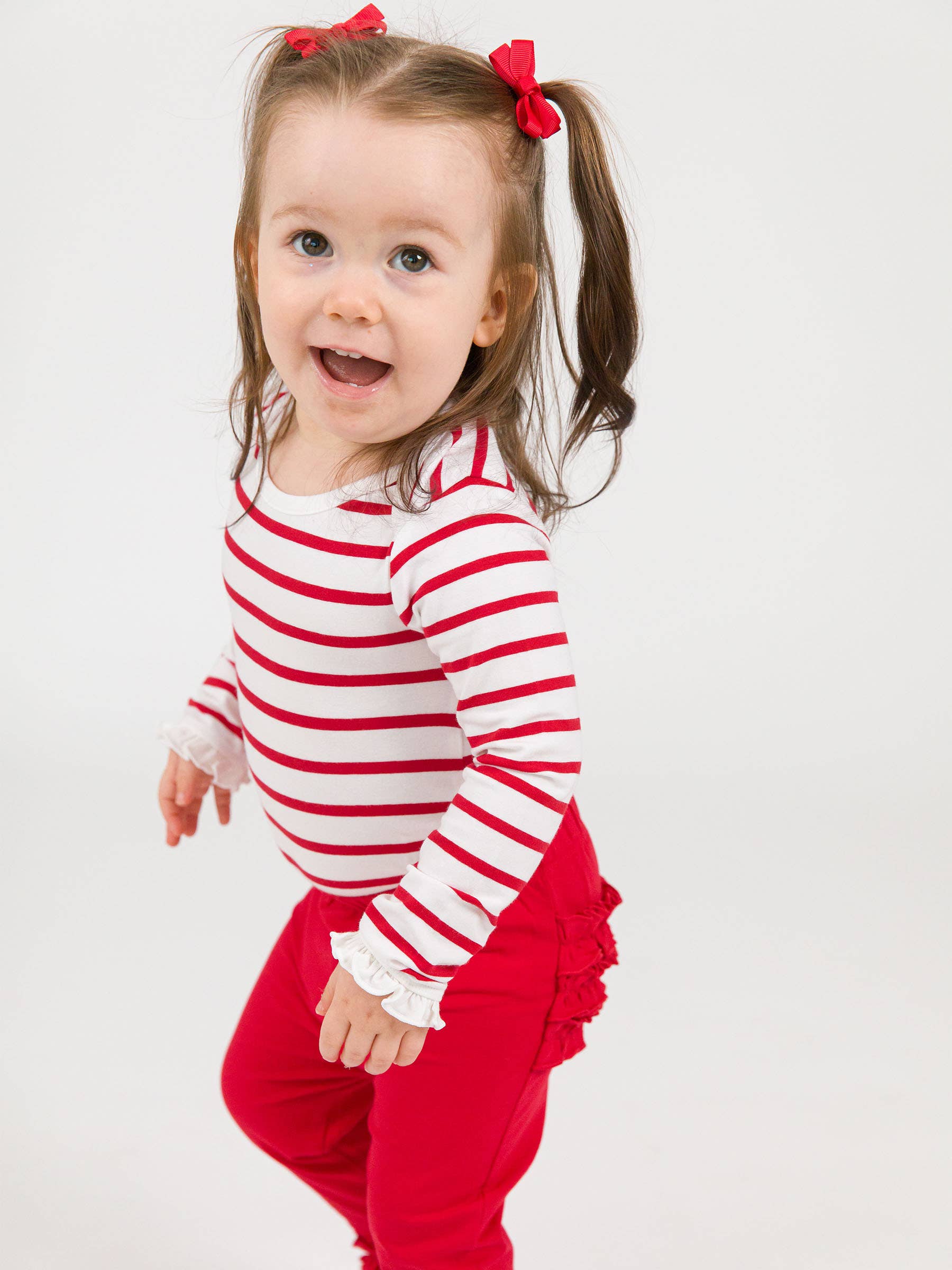 Toddler Girls Red Classic Ruffle Leggings with Signature Rear Ruffles for wholesale on Faire3
