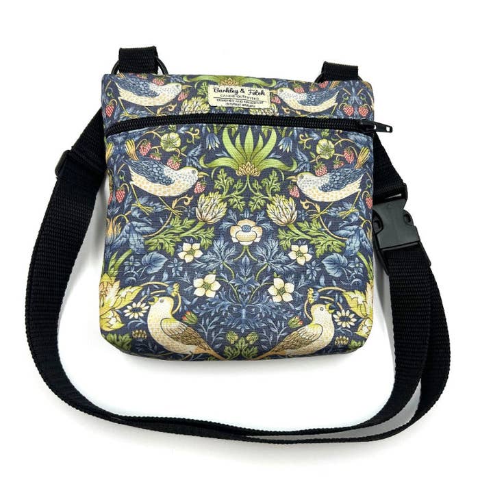 Barkley and Fetch – wholesale Pet treat bag – Dog – Navy Strawberry Thief Dog Walk and Treat Bag2