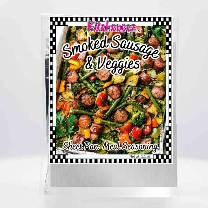 Smoked Sausage Sheet Pan Spice Seasoning mix for wholesale by Kitcheneez Mixes & More!