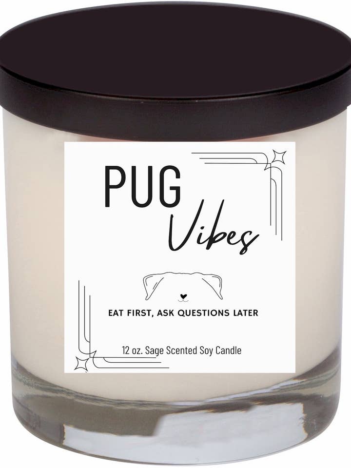 Pug Pup Vibes, 12 oz. Candle for wholesale by Candle Consultants