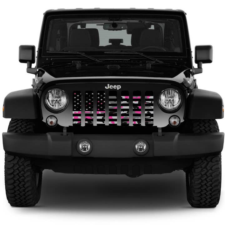Dirty Acres - Wholesale Car Decorative Charm - Unisex - American Pink Camo Aluminum Mesh Jeep Grille Insert Wrangler