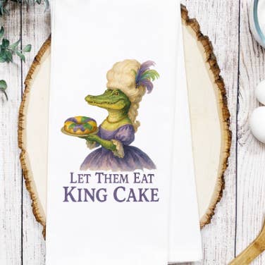 Let them eat King cake decorative towel for wholesale by The Panicked Pelican