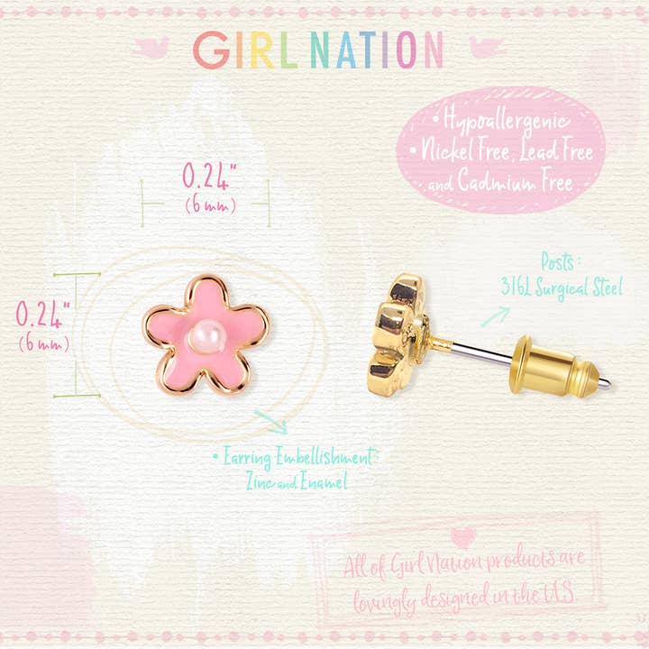 Girl Nation - Wholesale Stud/Post Earrings - Pink Fancy Flower Cutie Stud Earrings
6