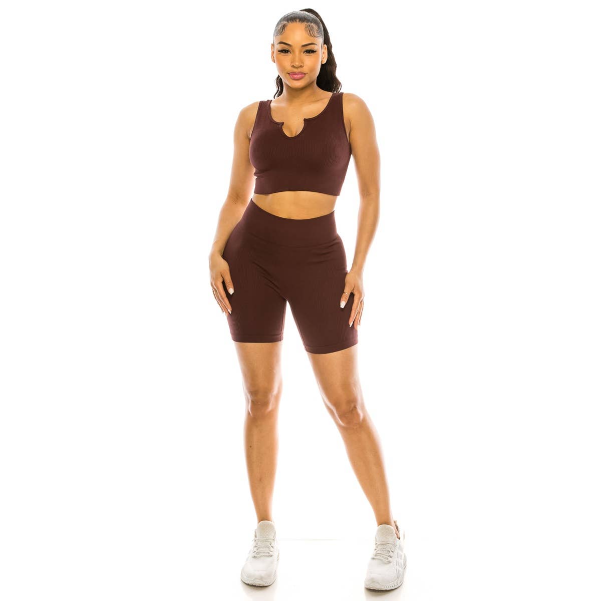 Lime All the Time - Wholesale Activewear Set - Women's - 2 Pcs Set Ribbed Muscle Tank Bra and Highwaist Short3