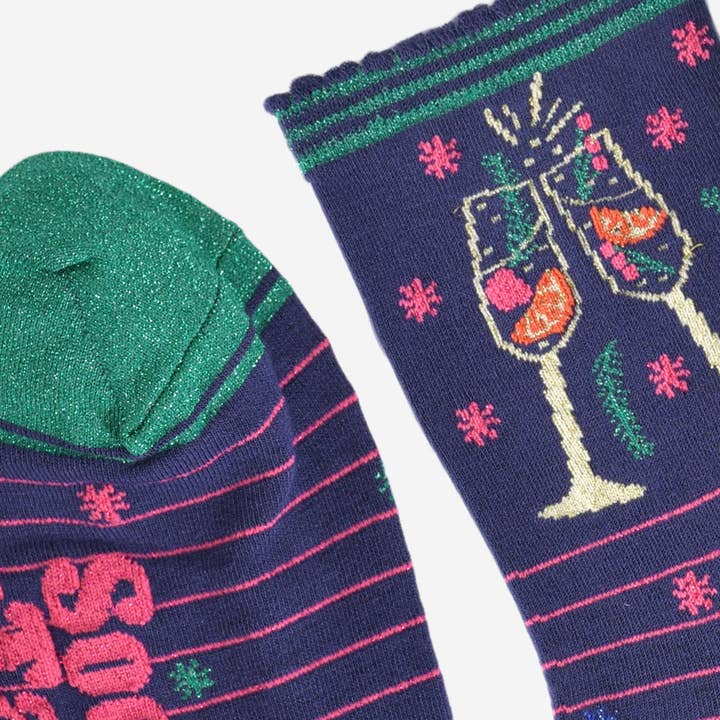 Sock Talk - Wholesale Socks - Women's - Women's Bamboo Socks - Navy/Green, Prosecco Cocktail Glasses
