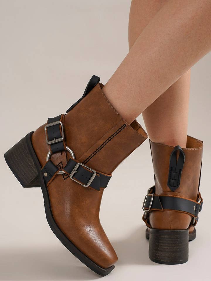 KRISTEN-01 Moto-Inspired Ankle Boots for wholesale by BEAST FASHION