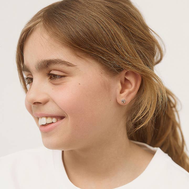 In Season Jewelry - Wholesale Earrings - Kids - CZ Birthstone Heart Toddler Kids Earrings - Sterling Silver