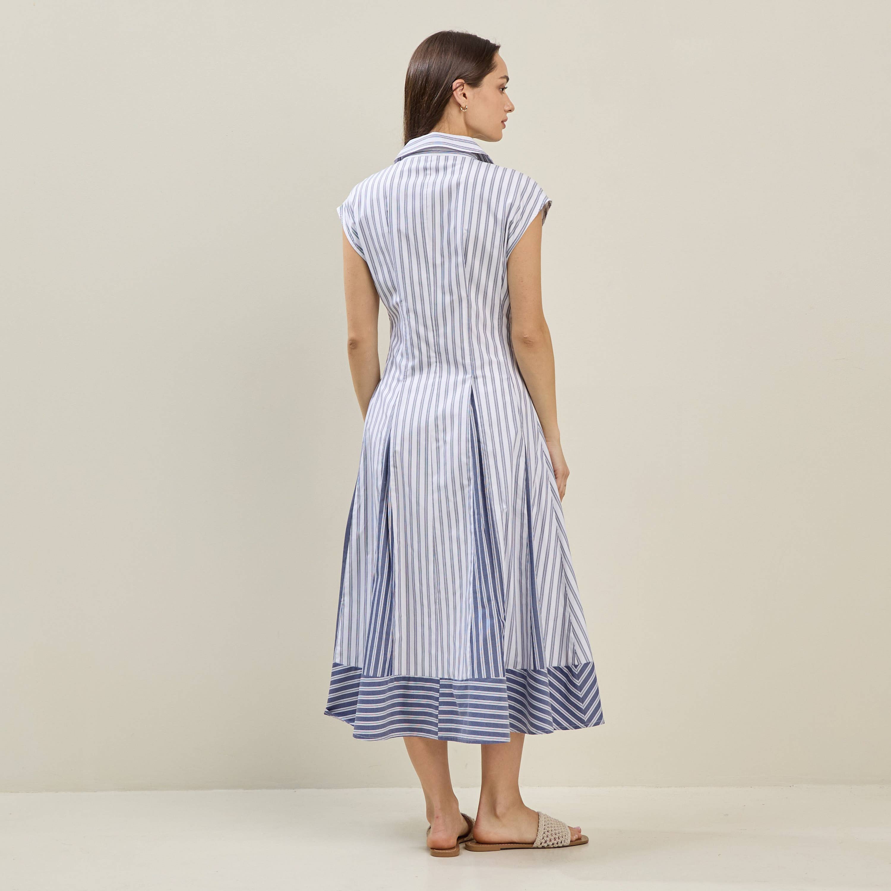 IVORY BLUE Pinstriped colorblock shirtdress for wholesale on Faire1