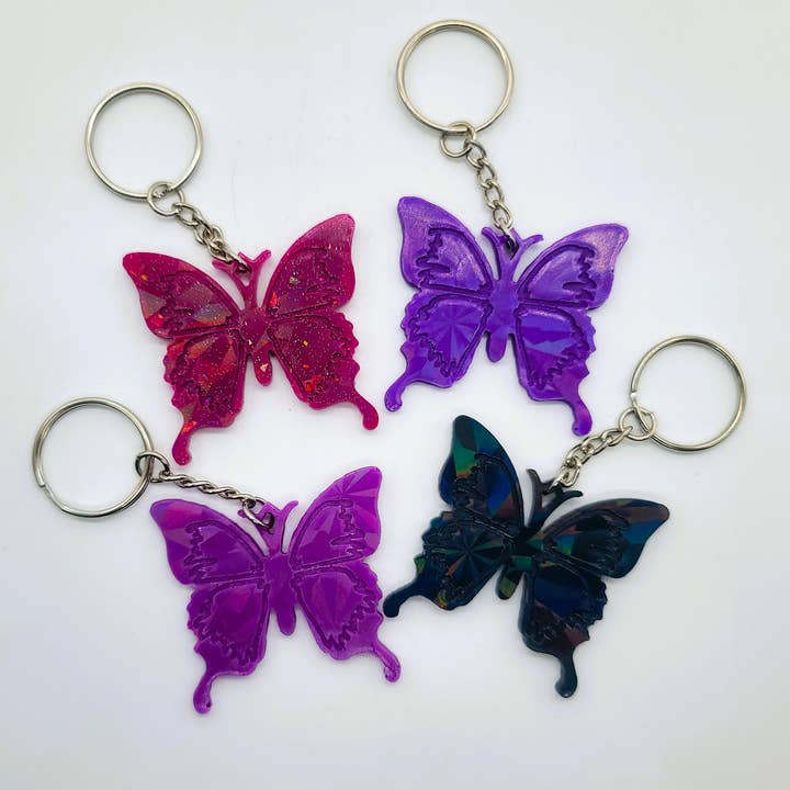 Eco-Friendly Holographic Resin Butterfly Key Chain for wholesale by Slightly Askew Art