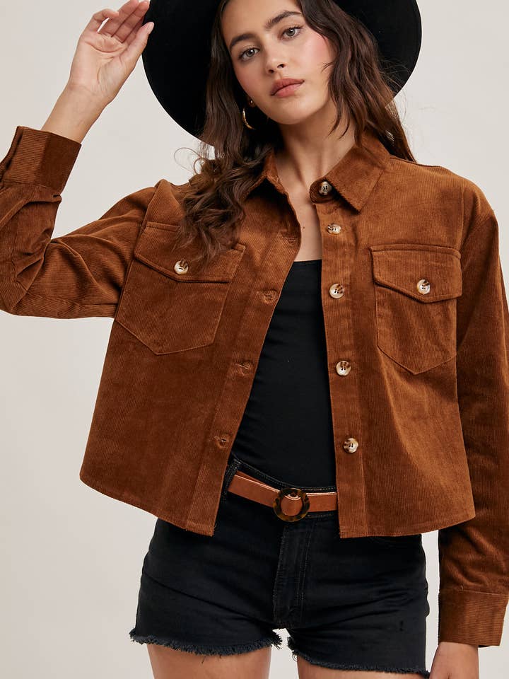 Bluivy - Wholesale Jacket - Women's - CORDUROY CROPPED BUTTON DOWN SHIRT JACKET