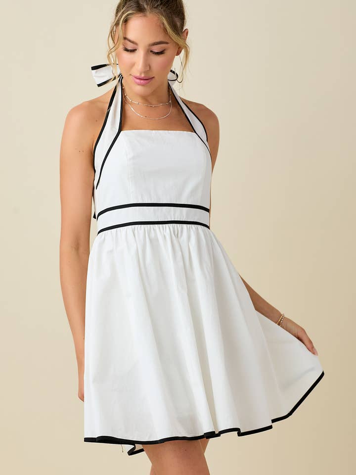 BABY PINK – wholesale Klänning - Dam – Halterneck rygglös miniklänning med kontrasterande kantband15