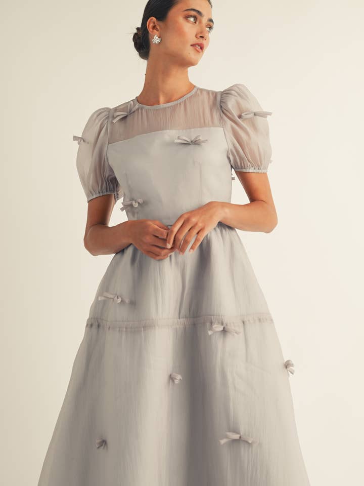 JUST ME - Wholesale Dress - Women's - Ribbon Detail Organza Midi Dress
