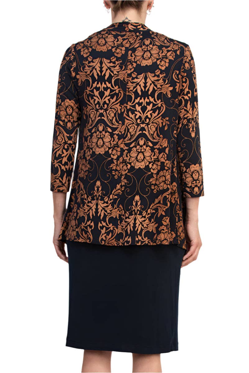 MIDNIGHT Connected Apparel Cowl Neck Straight Midi Dress with Attached Three-Quarter Sleeves Jacket for wholesale on Faire0