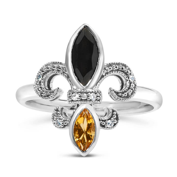Anel Fleur De Lis em Prata Onyx & Citrino & Diamante Accent Fleur De Lis por atacado de Infinite Jewels