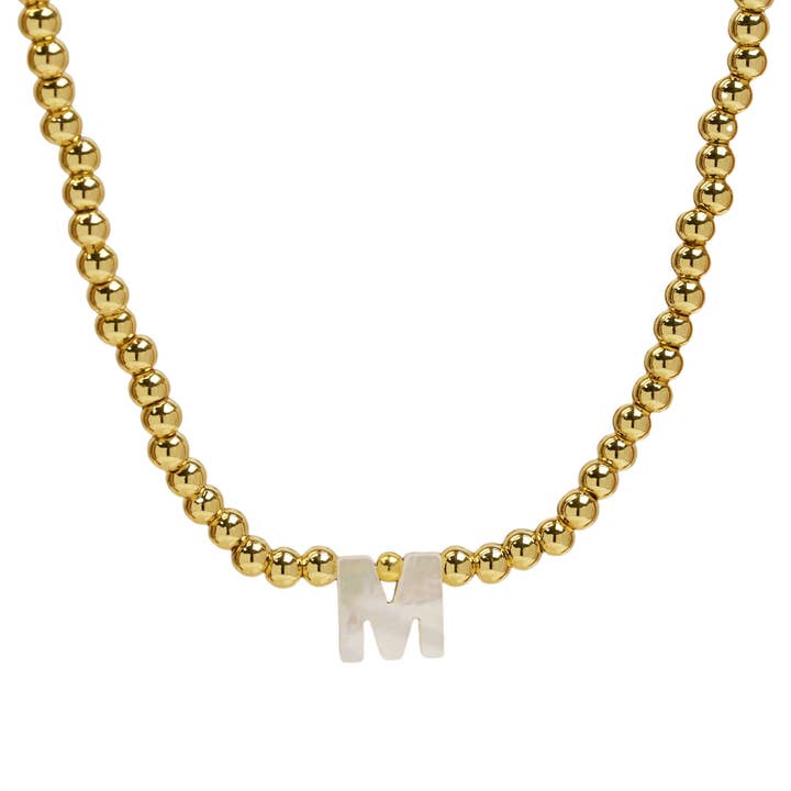 Savvy Bling – Colar pingente/pendente por atacado – Colar inicial de contas de ouro inicial de concha inicial em ouro 18K12