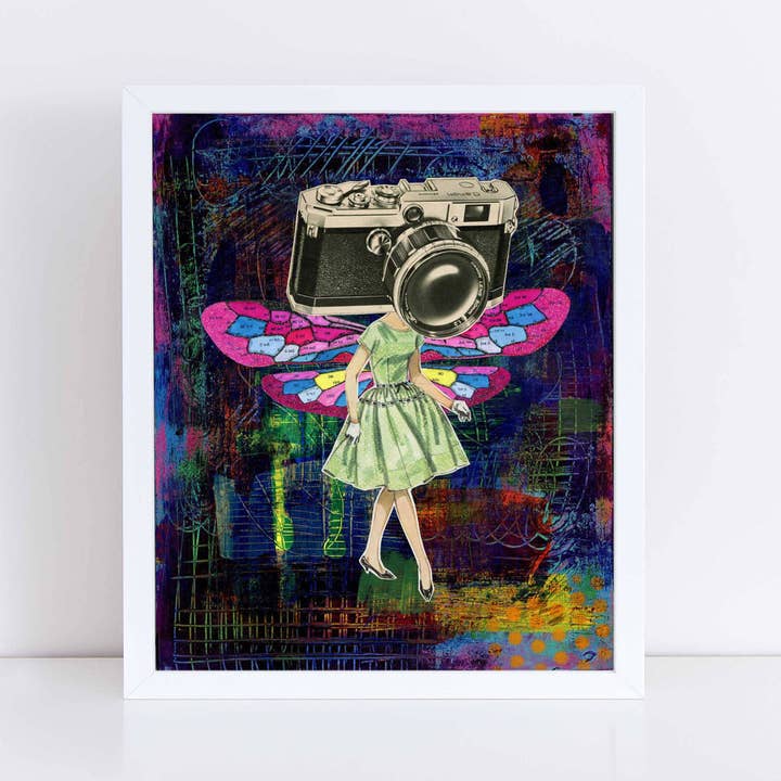 Dragonfly Girl // Collage Art Print // Surreal Home Decor for wholesale by Meow Kapow