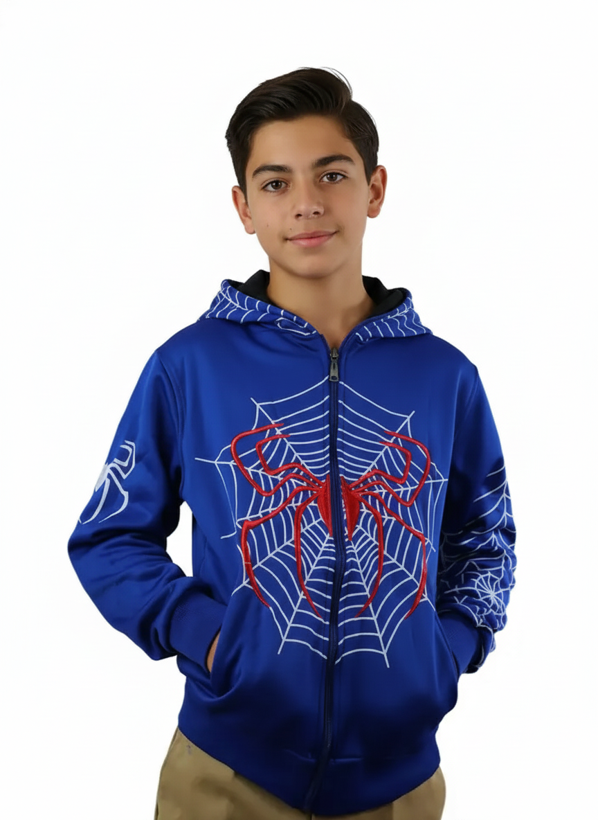 Lime Tree Clothing Inc. – Großhandel Hoodie – Kinder – Spider Hero Hoodie mit Reißverschluss für Kinder — lustiges Design mit Maskenkapuze12