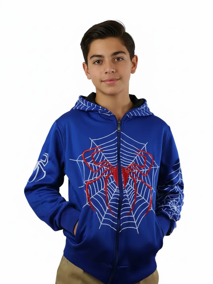 Lime Tree Clothing Inc. – Großhandel Hoodie – Kinder – Spider Hero Hoodie mit Reißverschluss für Kinder — lustiges Design mit Maskenkapuze12