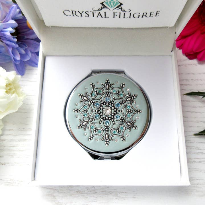 Espelho compacto Snowflake - azul por atacado de Crystal Filigree