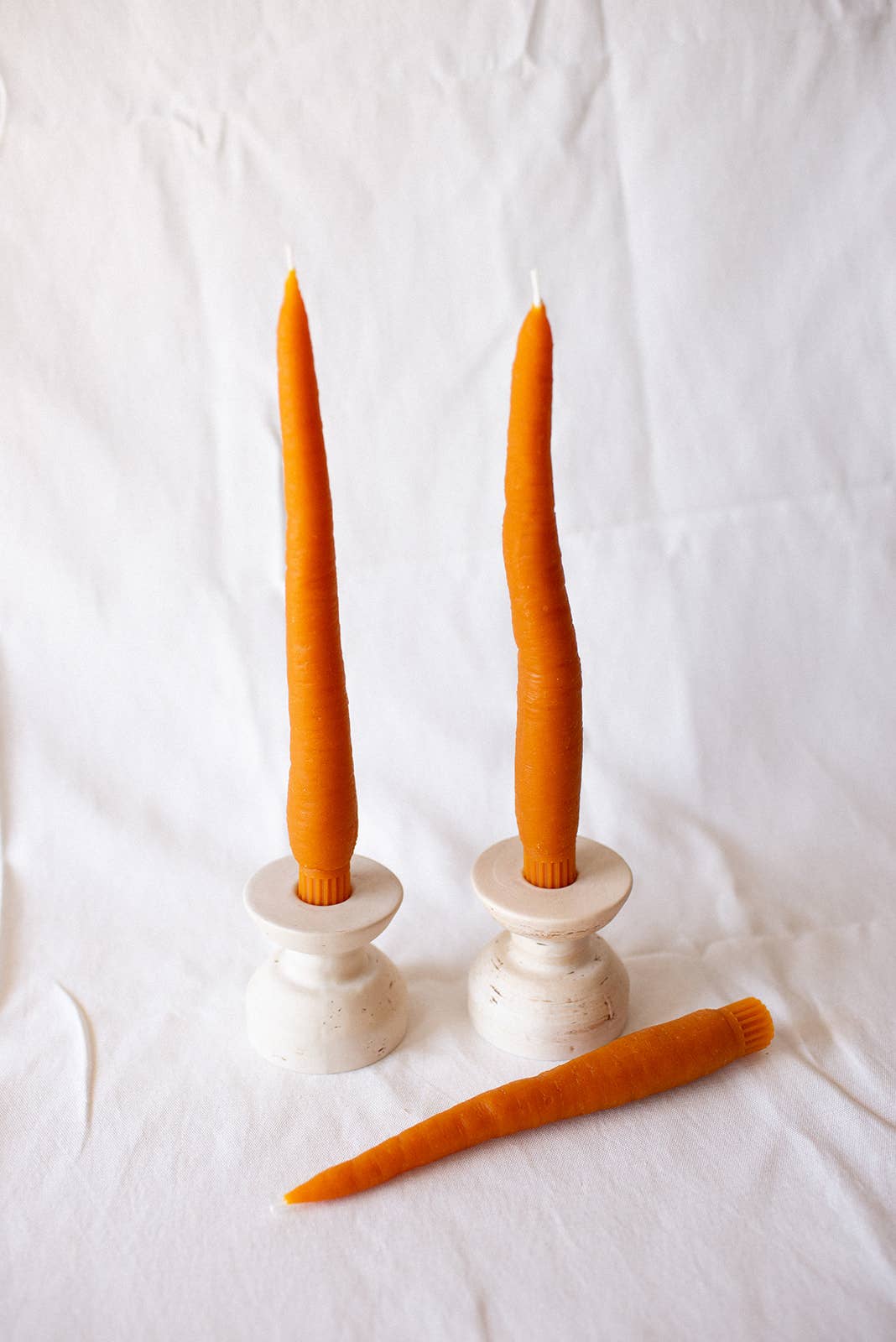 Happy Organics – wholesale Tapered candle/candlestick – Carrot Beeswax Candles Taper Pair1