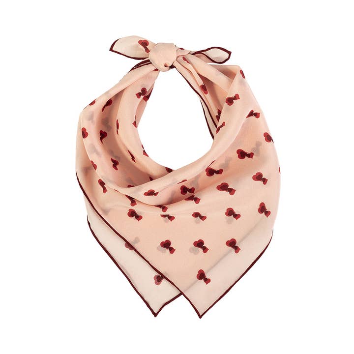 Pale Pink "Twin Hearts" Silk Crepe Bandana for wholesale on Faire