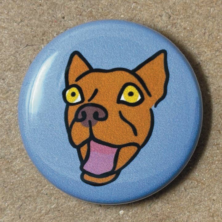 Chapa de botón con alfiler de perro canela con boca abierta para venta al por mayor de AnneArchy