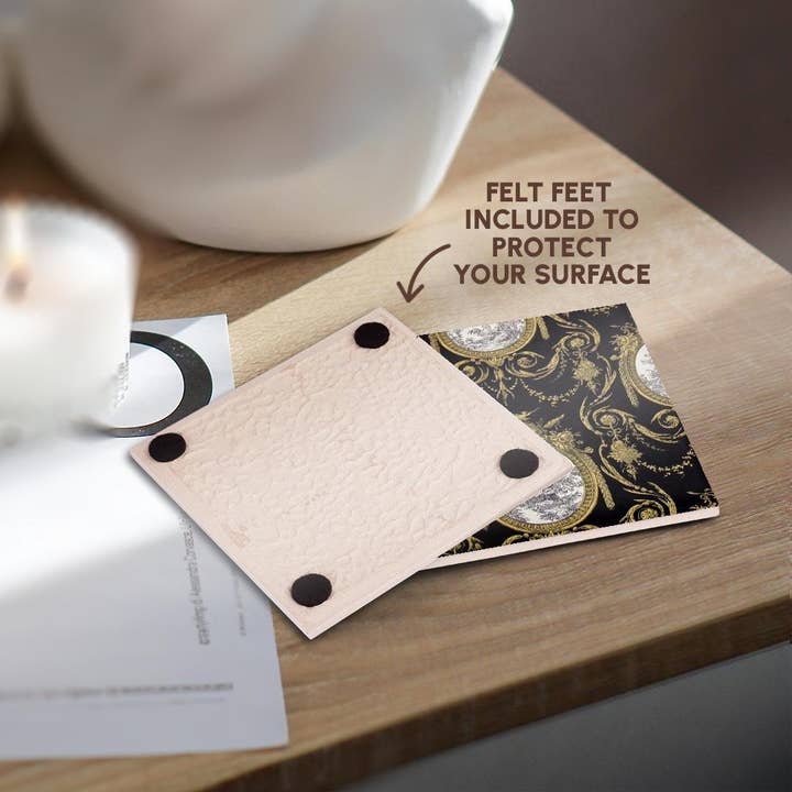 3dRose - Wholesale Coasters - 3dRose, French toile. Gold and Black., Coaster3