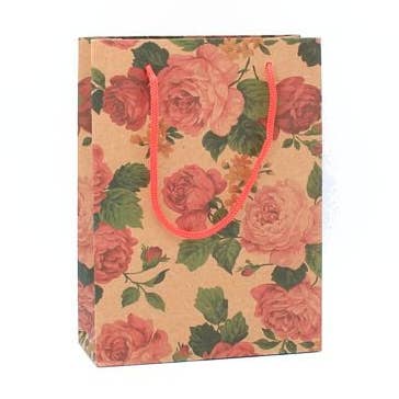 Floral Print Kraft Gift Bag. Size 20x15x6cm. for wholesale by Inca UK