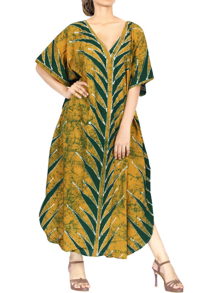 Gold LA LEELA Women's Plus Size Boho Batik Caftan Long 133311 for wholesale on Faire