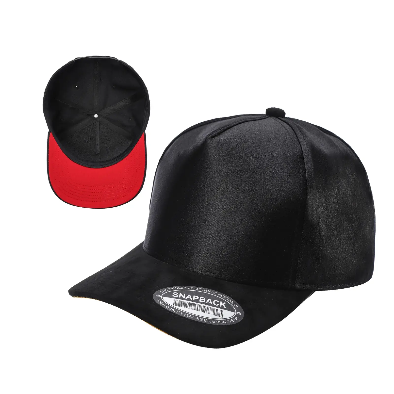 Burzip collection – Großhandel Basecap – Unisex – TC2>TCSTS Satin-Krone, Wildleder-Schirm Blanko 5-Panel Baseballkappe4