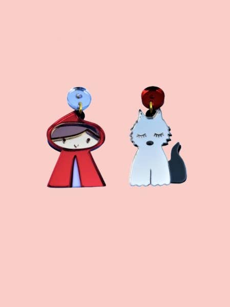 LITTLE RED RIDING HOOD METHACRYLATE EARRINGS for wholesale by Marronynegro