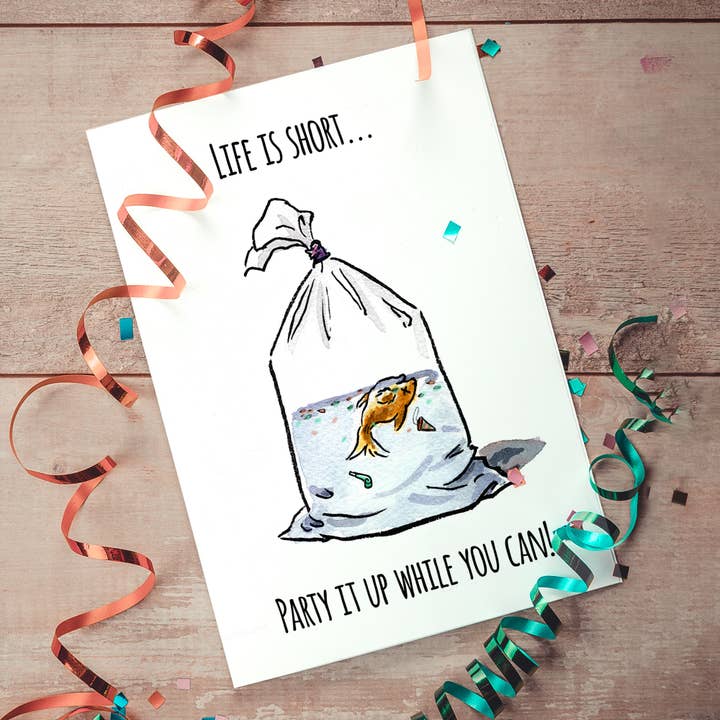 Aaron Millard Illustration - Vendita all'ingrosso Biglietti di auguri - «Life is Short» — Divertente biglietto di compleanno esistenziale in stile dark humor3