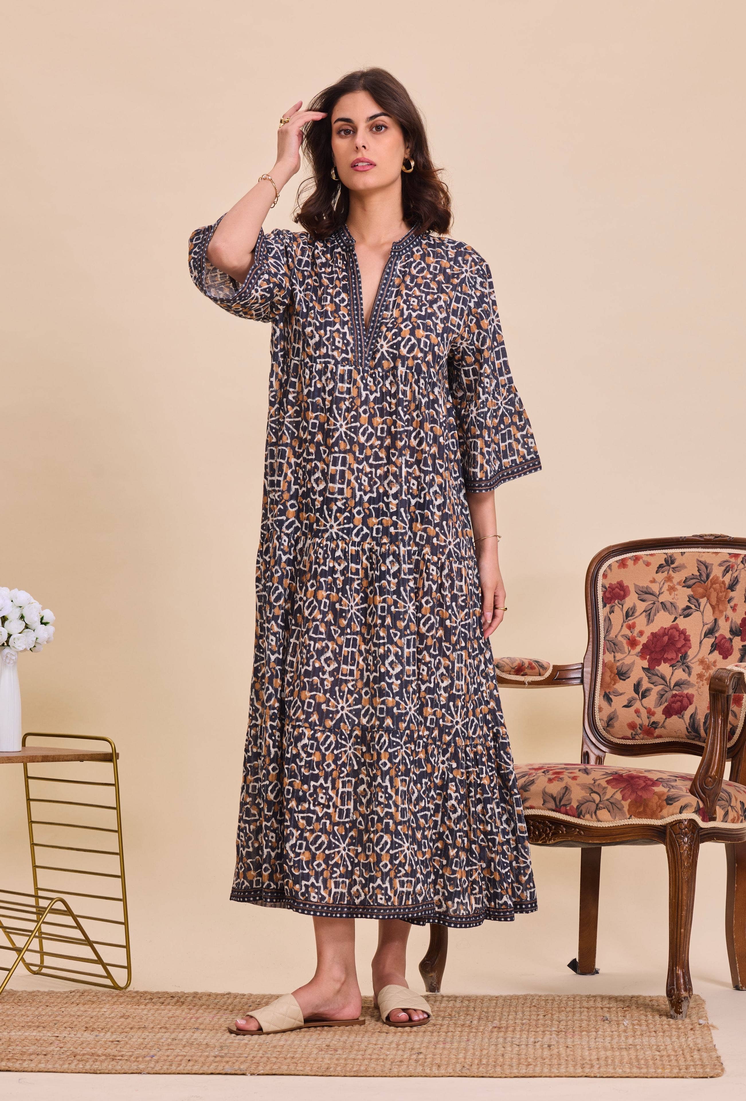 IP080 Robe longue batik bohème en coton - Orice      en vente sur Faire1