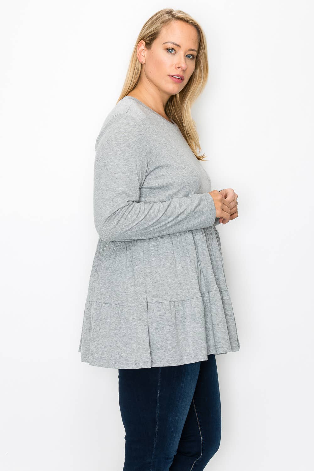 Urban Fem - Venta al por mayor Túnica - Mujer - Blusa de punto BabyDoll con volantes de manga larga para mujer de talla grande6