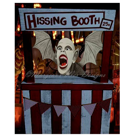Stampa artistica Bat Boy Hissing Booth cremisi per la vendita all'ingrosso da parte di Margeaux Wex Designs