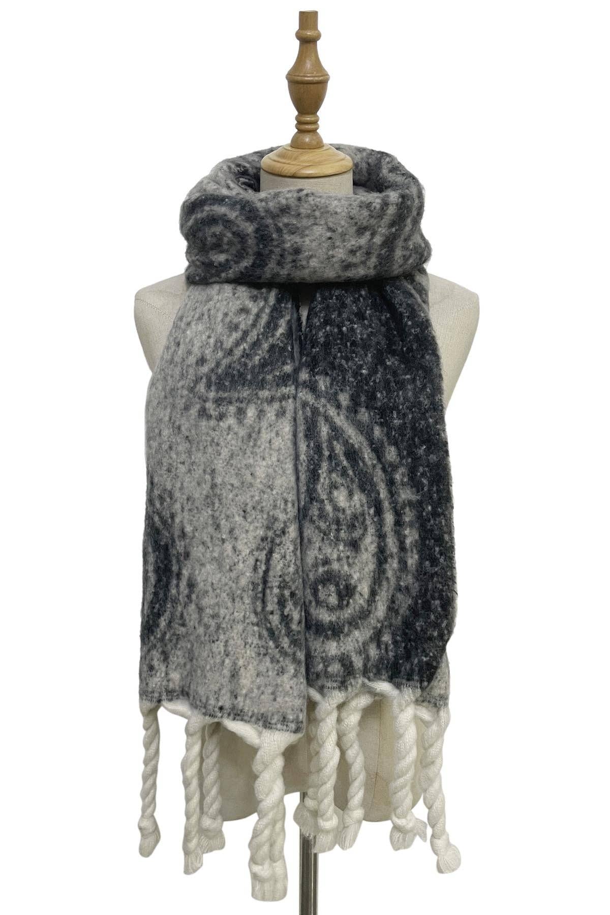 Fashion Scarf World - Wholesale Scarf - Women's - Paisley Chunky Tassel Reversible Wool Blanket Scarf6