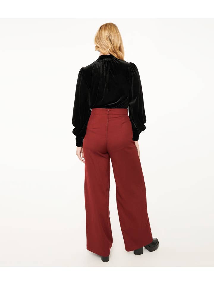 Unique Vintage - Wholesale Pants - Women's - Unique Vintage 1940s Merlot High Waist Pants